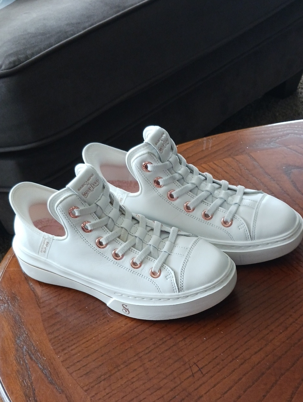 Skechers White Sneakers with Rose Gold Eyelets